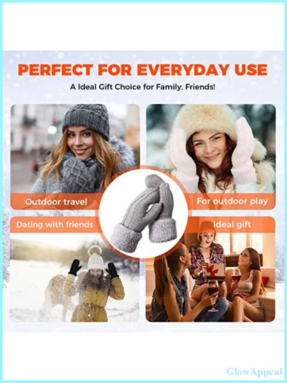 Cozy Thick Knitted Mittens for Women, Fleece Lined, Winter Warm Gloves